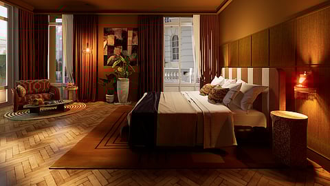 Spacious penthouse bedroom overlooking Madrid