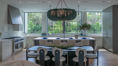 Modern luxury kitchen with large island seating at Holiday House Wellington