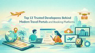 Illustration representing travel booking platforms and travel software development