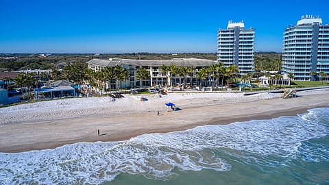 Aerial view of beachfront resort and shoreline at Vero Beach Florida