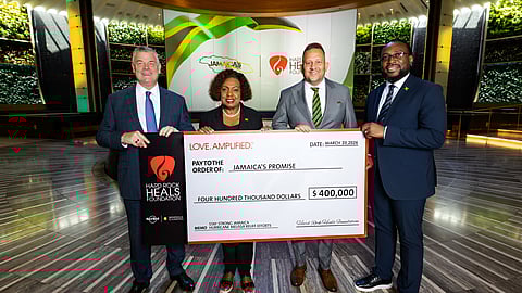 Hard Rock Heals Foundation check presentation with Jamaican officials and executives in Florida