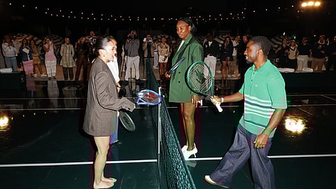 Eva Lys, Venus Williams, and Caleb McLaughlin playing at Club Lacoste during the Miami Open 2026