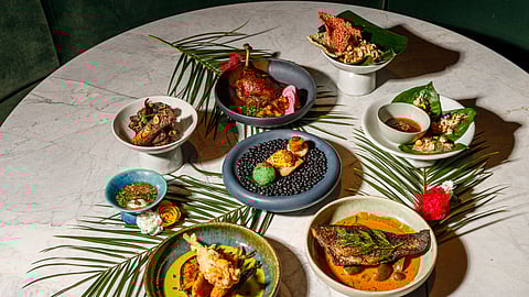 Selection of Thai dishes at Narkara Songkran Dinner Show in NYC