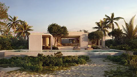 Modern beachfront villa with infinity pool and tropical landscaping in Turks and Caicos