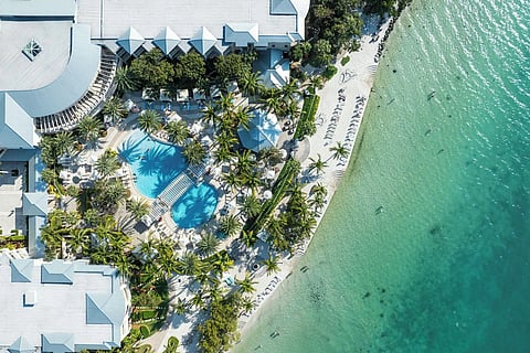 Aerial view of Playa Largo Resort pool and beach in Key Largo.