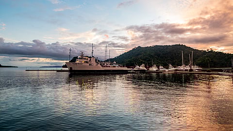 Sunset Marina Bahía Golfito Costa Rica yachts harbor tropical coastline