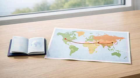 Passport and world map illustrating international study and global mobility opportunities