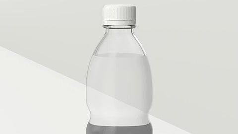 A 3D digital model of a clear plastic water bottle