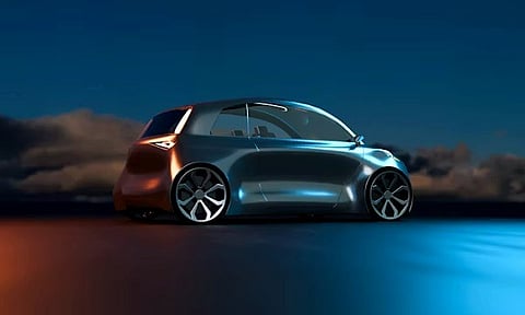 A futuristic concept car, specifically identified as a VinFast VF2 design concept