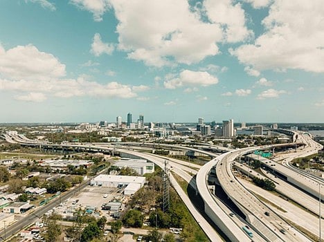 A busy highway intersection in Tampa, Florida