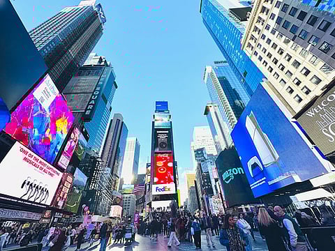 A daytime view of Times Square in New York City