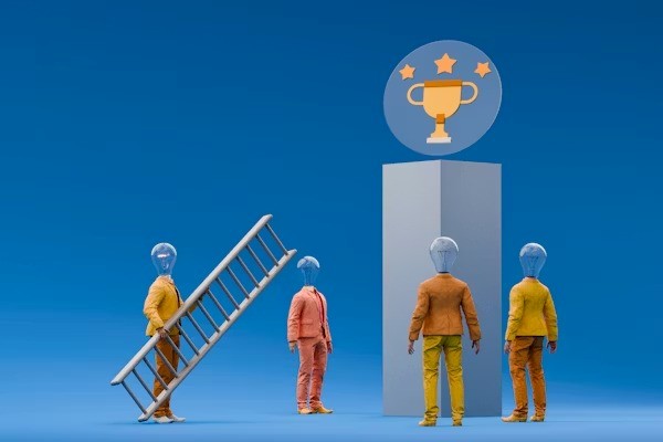 A metaphorical scene about motivation, teamwork, and achieving goals. 