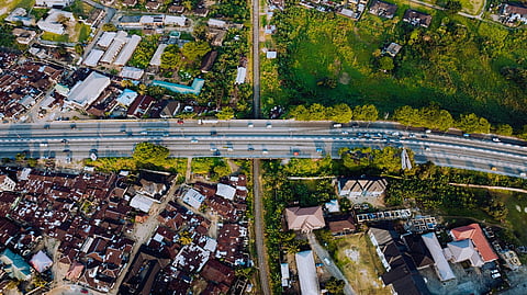 aerial image likely captures a major transportation infrastructure