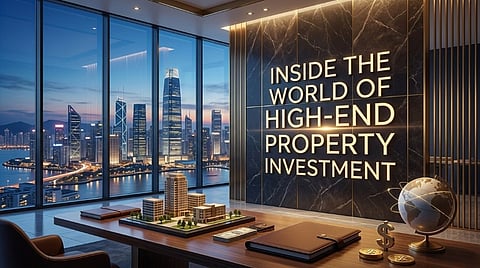a promotional graphic for a high-end property investment firm