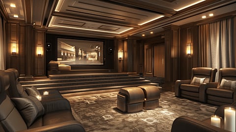 a luxurious AI-generated home theater room