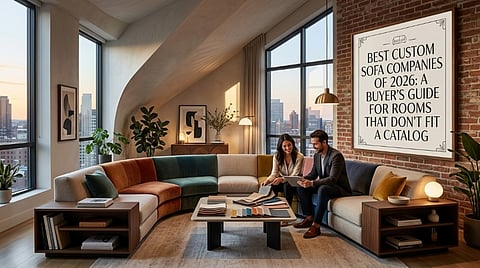 a modern modular curved sectional sofa in a multi-toned fabric