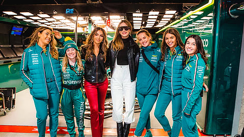 Emelia Hartford and Michelle Monaghan join the Aston Martin paddock team during race week