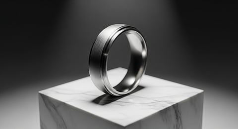 a men’s silver tungsten or titanium wedding band