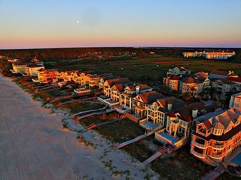 an aerial photograph of luxurious beachfront homes on Hilton Head Island