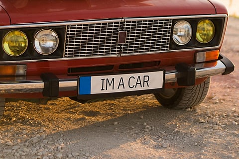a VAZ-2106 featuring a custom novelty license plate