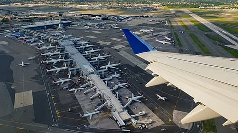 an aerial photograph of Terminal 5 at John F. Kennedy International Airport (JFK) in New York