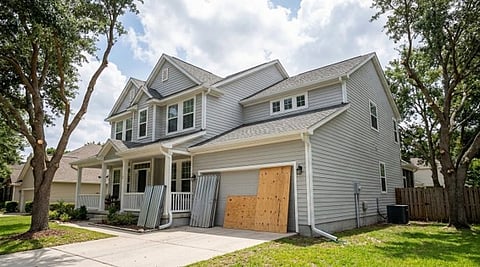 single-family home featuring gray siding, a two-story design, and a covered front porch