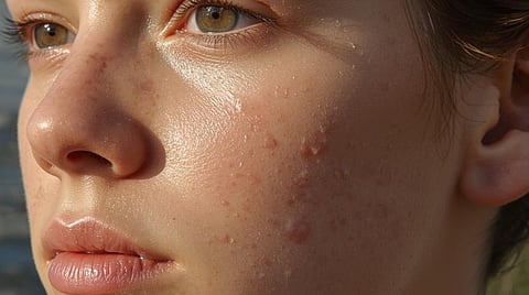 close up of an acne prone skin
