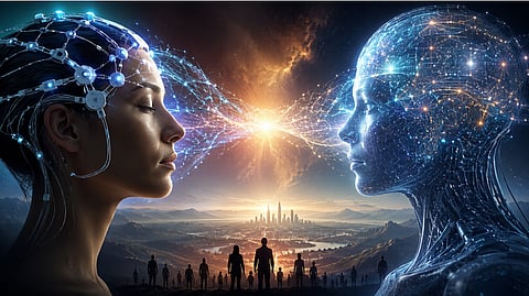 Human and AI exchange neural signals through a futuristic brain-computer interface