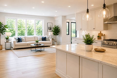 a luxury home interior with wooden flooring
