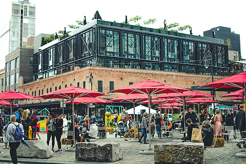 Meatpacking District with red umbrellas