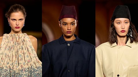 Three models showcase Pat McGrath's Louis Vuitton Cruise 2027 beauty looks