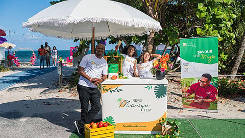 Nevis Mango Festival booth and team activation at Food, Wine & Fête 2026 in Miami