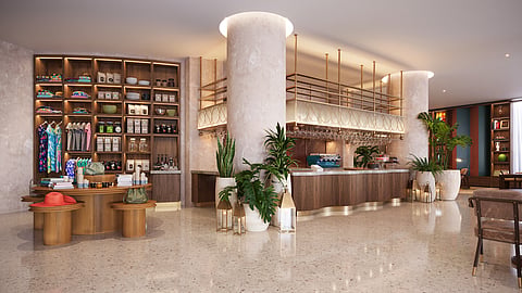 The James Nautilus Miami Beach lobby café with lounge seating and tropical design elements