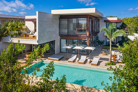 Beachfront villa and lagoon setting at Rosewood Mayakoba in Riviera Maya, Mexico