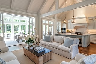 Open Living room with white furniture