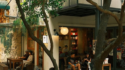 the exterior courtyard of Tranquil Books & Coffee in Hanoi, Vietnam