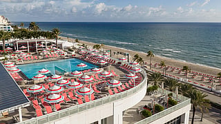 Aerial view of W Fort Lauderdale pool deck overlooking Fort Lauderdale Beach