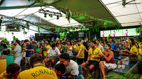 Guests watch live soccer and enjoy the atmosphere at Fogo de Chão's Wynwood fan activation
