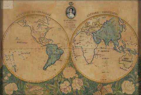 Juliana Carpenter (c. 1810–?). Map of Two Hemispheres, 1825. Watercolor on paper 