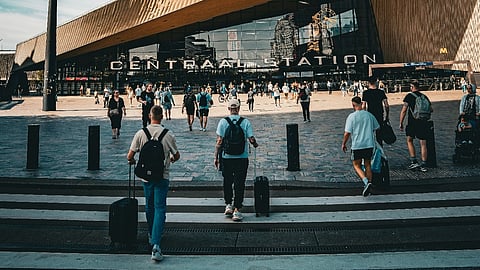 the striking modern entrance of Rotterdam Centraal station