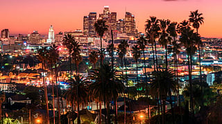 View of the city of Los Angeles at sunset