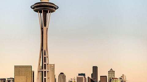 Seattle skyline with the Space Needle at golden hour