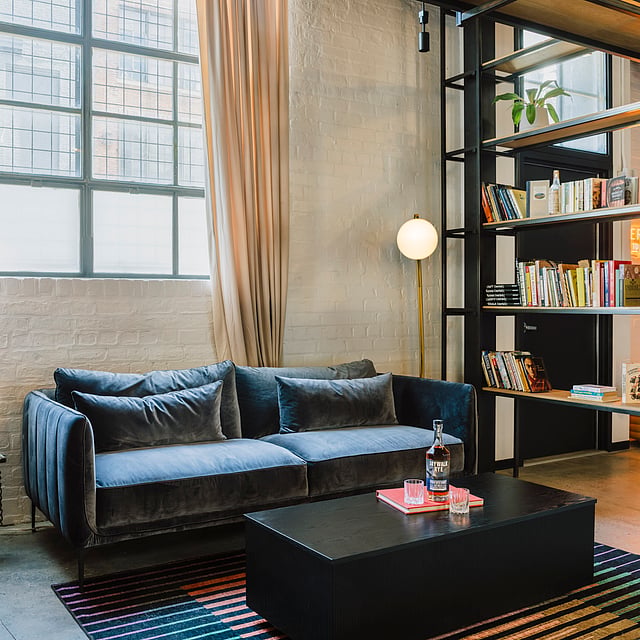 Library lounge inside Jaywalker at New York Distilling Company