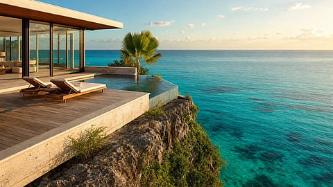 Modern cliffside villa with an infinity pool overlooking the turquoise waters of St. Barts