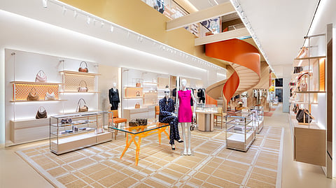 Louis Vuitton boutique interior in the Miami Design District with a signature spiral staircase