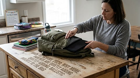 Parent packing a backpack with school supplies for back-to-school preparation