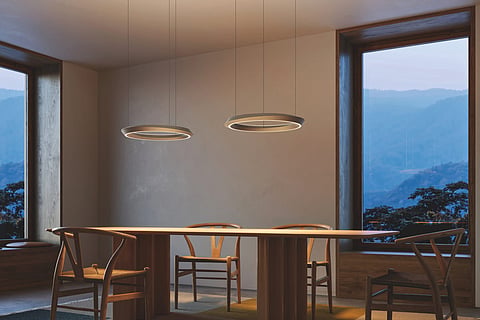 Lodes Tidal suspension lamp with asymmetric aluminum ring