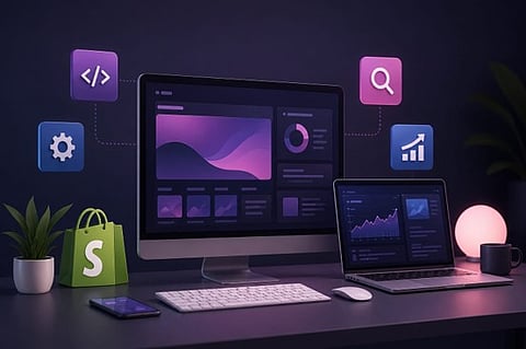 A desktop computer alongside a laptop
