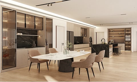 Modern luxury kitchen and dining interior 