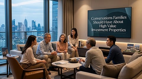 Family discussing investment properties